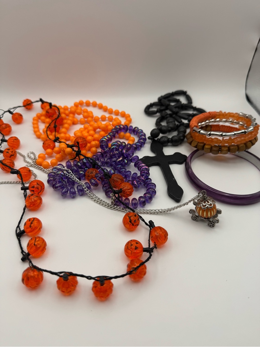Vintage Halloween Jewelry Lot Pumpkin Necklace Orange Purple Black 10+
